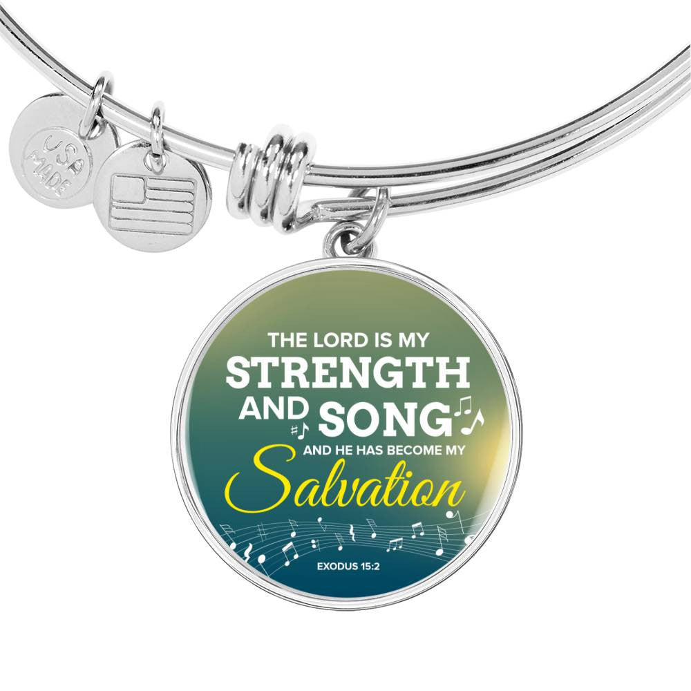 The Lord Is My Strength And Song Scripture Circle Pendant Bangle 18-22" - Luxury Circle Pendant Bangle Bracelet Meanful Gift Idea For Her/Him