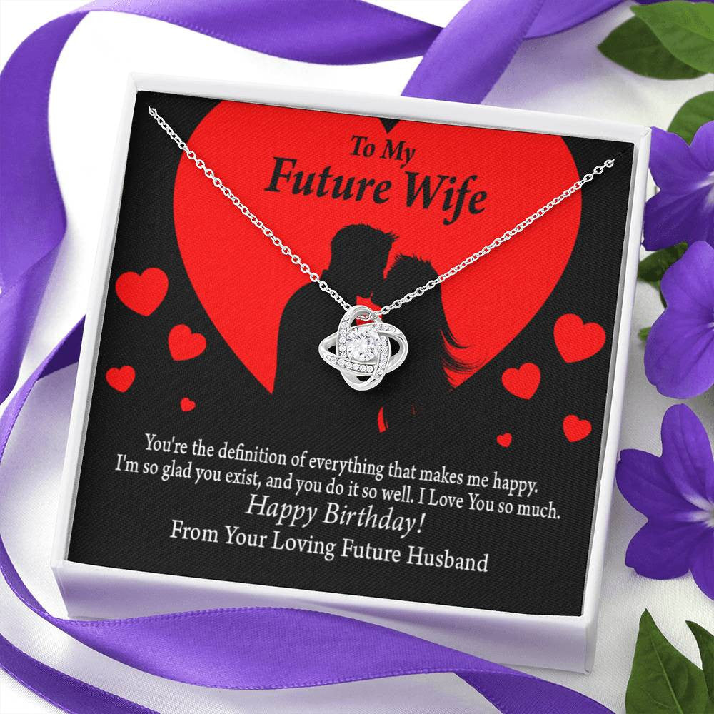 Wife Message Card To My Future Wife Glad To Exist Love Knot Pendant Necklace Stainless Steel W Cz Stone - Luxury Love Knot Necklace Meanful Gift Idea For Her/Him