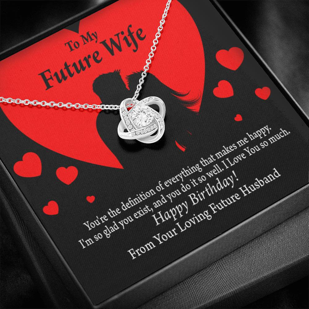 Wife Message Card To My Future Wife Glad To Exist Love Knot Pendant Necklace Stainless Steel W Cz Stone - Luxury Love Knot Necklace Meanful Gift Idea For Her/Him