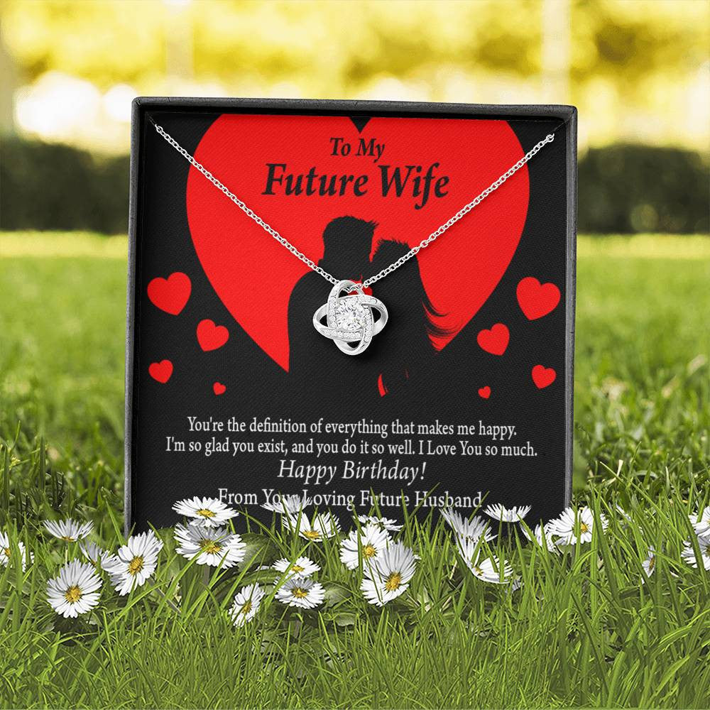 Wife Message Card To My Future Wife Glad To Exist Love Knot Pendant Necklace Stainless Steel W Cz Stone - Luxury Love Knot Necklace Meanful Gift Idea For Her/Him