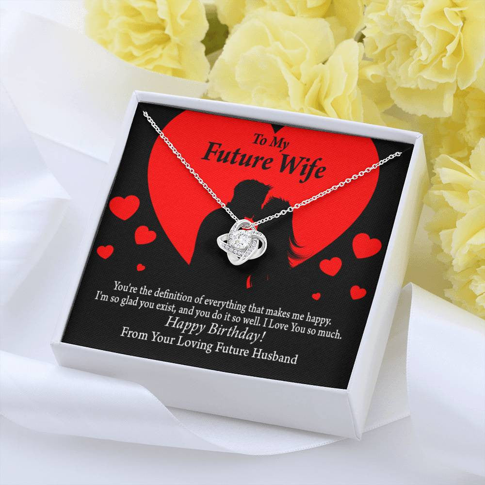 Wife Message Card To My Future Wife Glad To Exist Love Knot Pendant Necklace Stainless Steel W Cz Stone - Luxury Love Knot Necklace Meanful Gift Idea For Her/Him