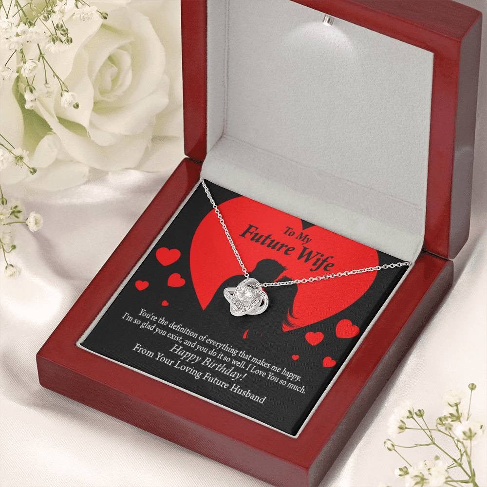 Wife Message Card To My Future Wife Glad To Exist Love Knot Pendant Necklace Stainless Steel W Cz Stone - Luxury Love Knot Necklace Meanful Gift Idea For Her/Him