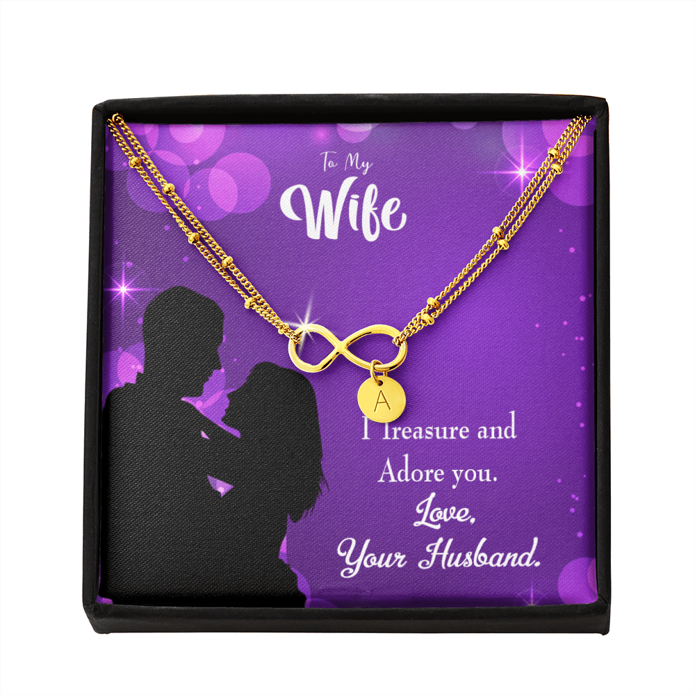 To My Wife I Treasure And Adore You Infinity Bracelet With Initial Charms - Infinity Bracelet