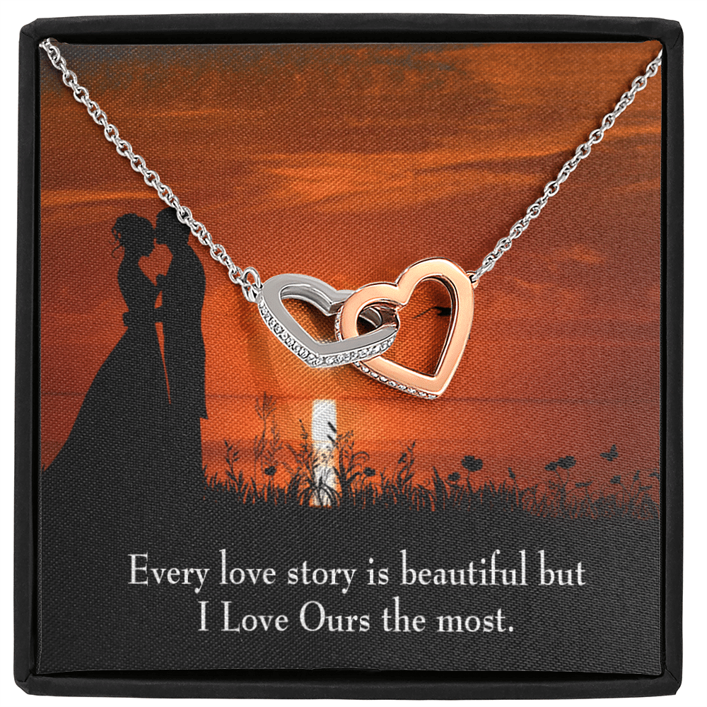 Future Wife Fiance Gift Love Our Story Inseparable Love Pendant 18k Rose Gold Finish 16๏ฟฝ Engagement Wedding Gift - Interlocking Hearts Necklace