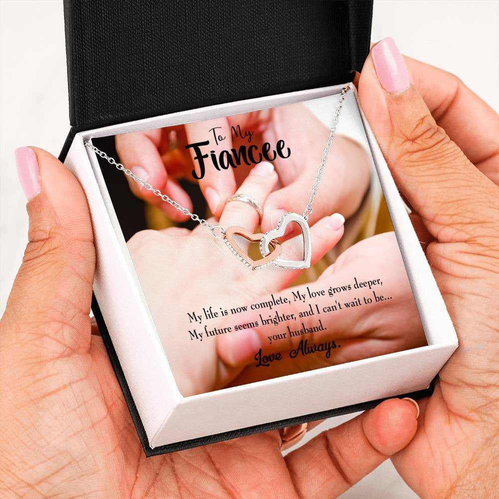 Future Wife Fiance Gift Life Is Now Complete Inseparable Love Pendant 18k Rose Gold Finish 16� Engagement Wedding Gift - Interlocking Hearts Necklace
