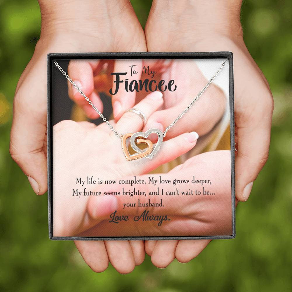 Future Wife Fiance Gift Life Is Now Complete Inseparable Love Pendant 18k Rose Gold Finish 16� Engagement Wedding Gift - Interlocking Hearts Necklace