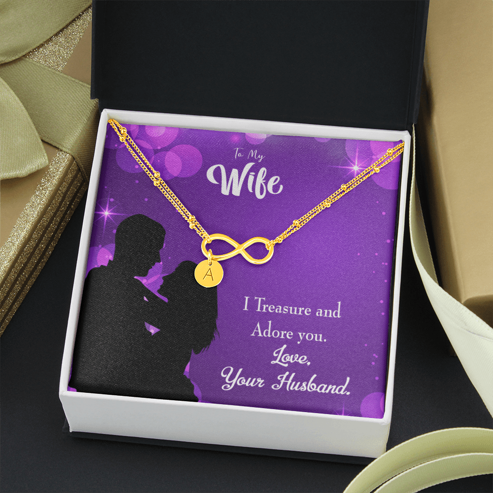 To My Wife I Treasure And Adore You Infinity Bracelet With Initial Charms - Infinity Bracelet