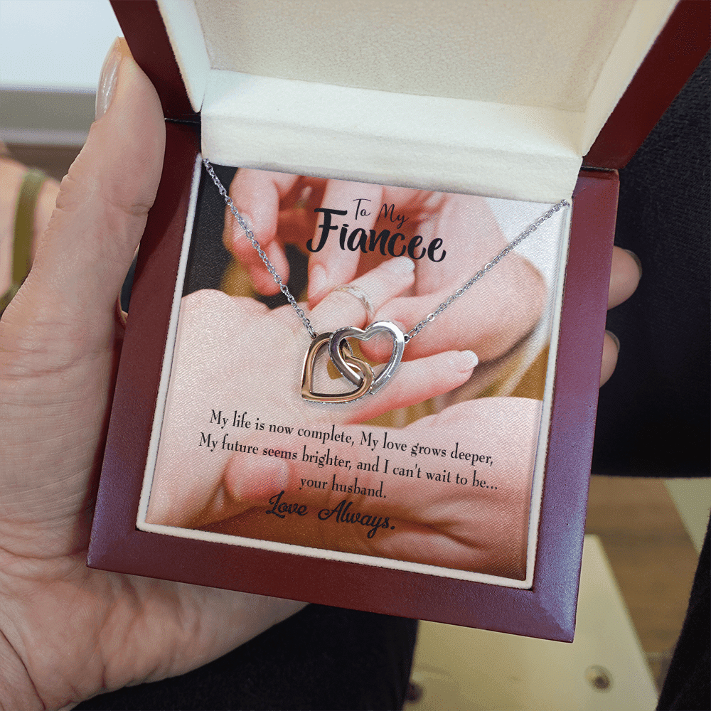 Future Wife Fiance Gift Life Is Now Complete Inseparable Love Pendant 18k Rose Gold Finish 16� Engagement Wedding Gift - Interlocking Hearts Necklace