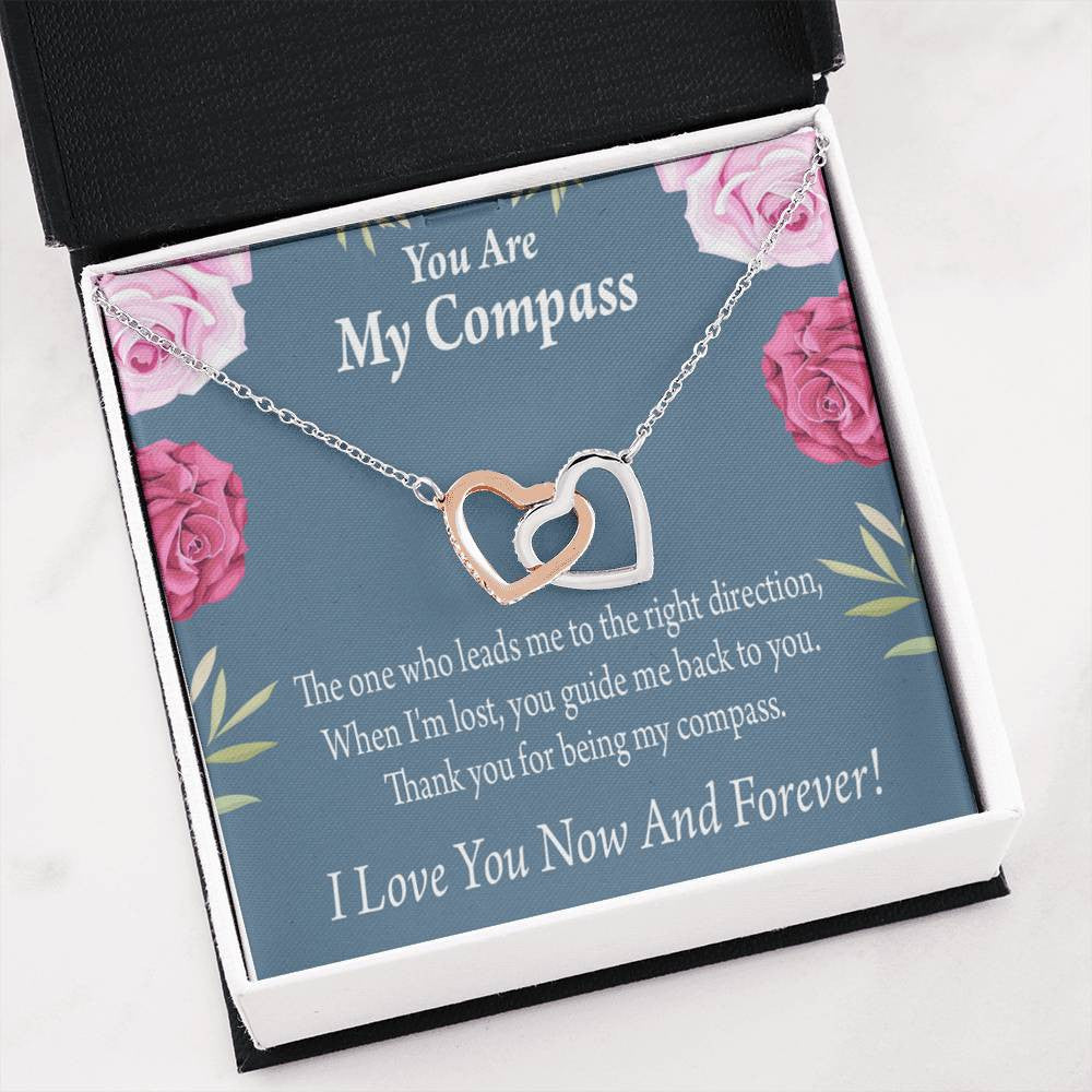 You Are My Compass To My Wife Girlfriend Inseparable Necklace Pendant 18k Rose Gold Finish 16� - Interlocking Hearts Necklace