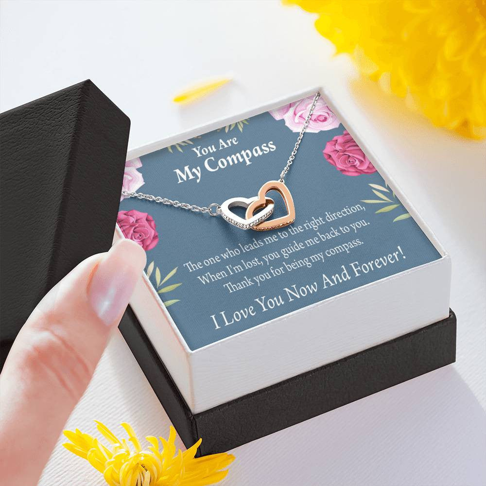 You Are My Compass To My Wife Girlfriend Inseparable Necklace Pendant 18k Rose Gold Finish 16� - Interlocking Hearts Necklace