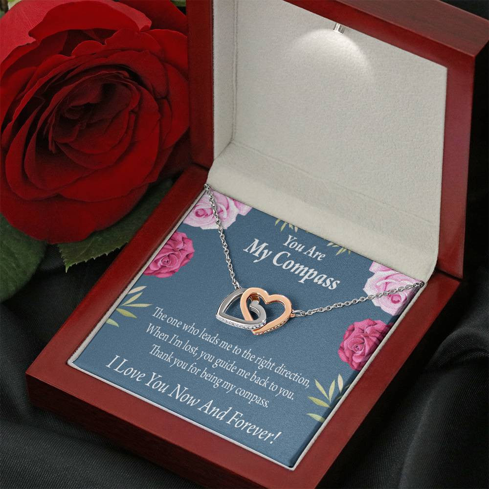 You Are My Compass To My Wife Girlfriend Inseparable Necklace Pendant 18k Rose Gold Finish 16� - Interlocking Hearts Necklace