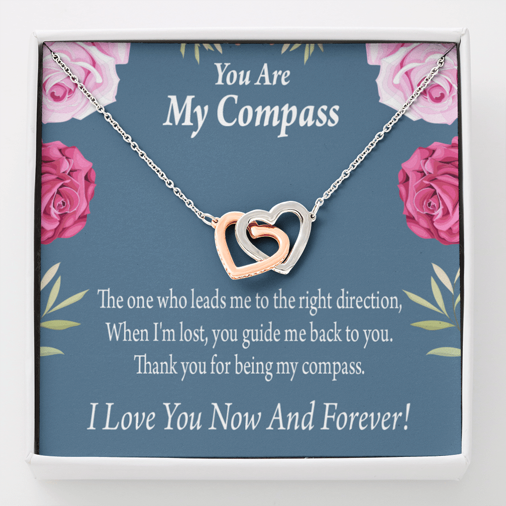 You Are My Compass To My Wife Girlfriend Inseparable Necklace Pendant 18k Rose Gold Finish 16� - Interlocking Hearts Necklace