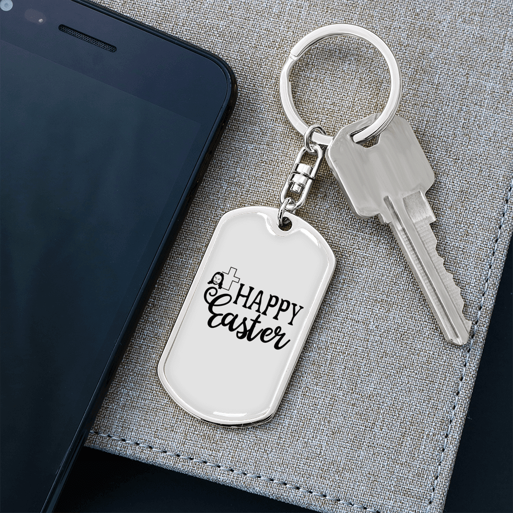 Happy Easter Keychain Dog Tag Keyring - Dog Tag with Swivel Keychain