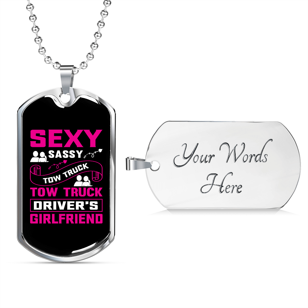 To My Girlfriend Sexy Sassy Girlfriend Pink Necklace Stainless Steel or 18k Gold Dog Tag 24" Chain - Luxury Love Messages Dog Tag Gifts For Man, Woman