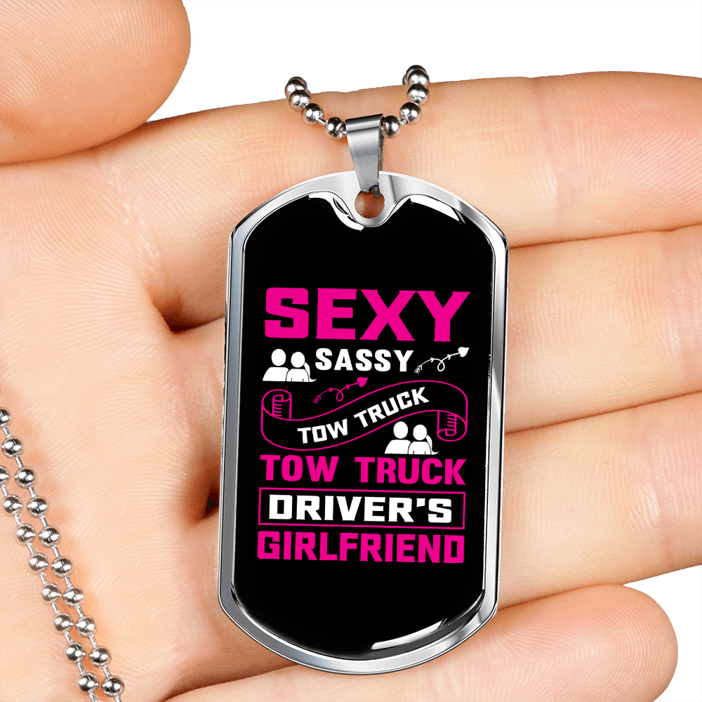 To My Girlfriend Sexy Sassy Girlfriend Pink Necklace Stainless Steel or 18k Gold Dog Tag 24" Chain - Luxury Love Messages Dog Tag Gifts For Man, Woman