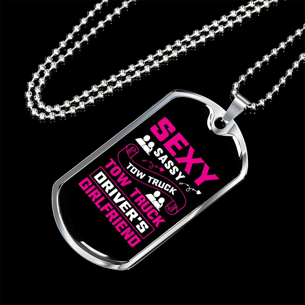 To My Girlfriend Sexy Sassy Girlfriend Pink Necklace Stainless Steel or 18k Gold Dog Tag 24" Chain - Luxury Love Messages Dog Tag Gifts For Man, Woman