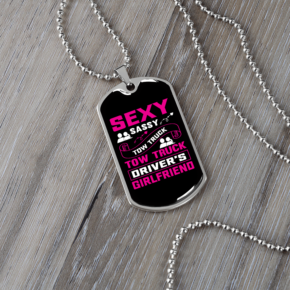 To My Girlfriend Sexy Sassy Girlfriend Pink Necklace Stainless Steel or 18k Gold Dog Tag 24" Chain - Luxury Love Messages Dog Tag Gifts For Man, Woman