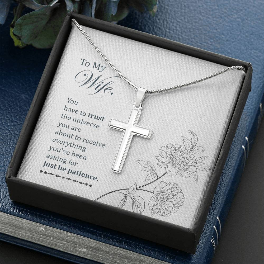 Christian Encouragement Card To My Wifeyou Have To Trust Faith Cross Necklace Stainless Steel Pendant Religious Gift - Meanful Cross Messages Card Gift Idea