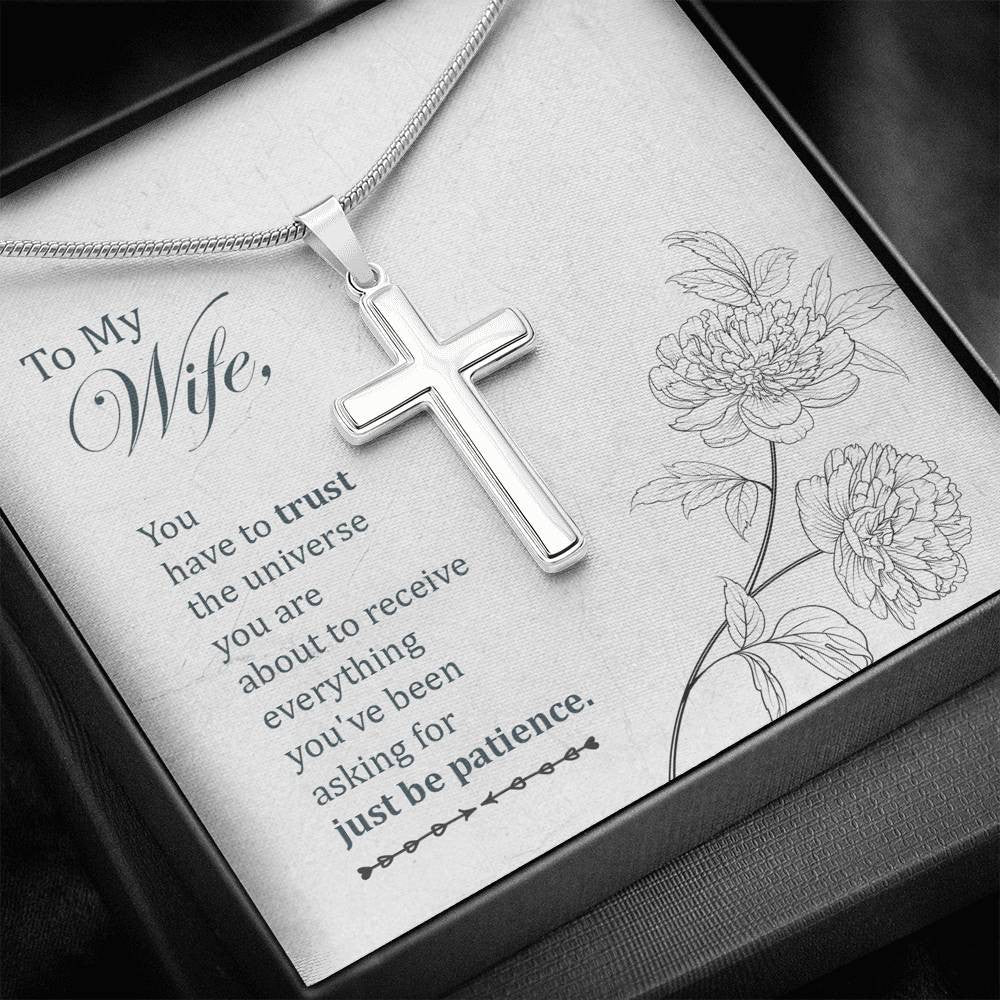 Christian Encouragement Card To My Wifeyou Have To Trust Faith Cross Necklace Stainless Steel Pendant Religious Gift - Meanful Cross Messages Card Gift Idea