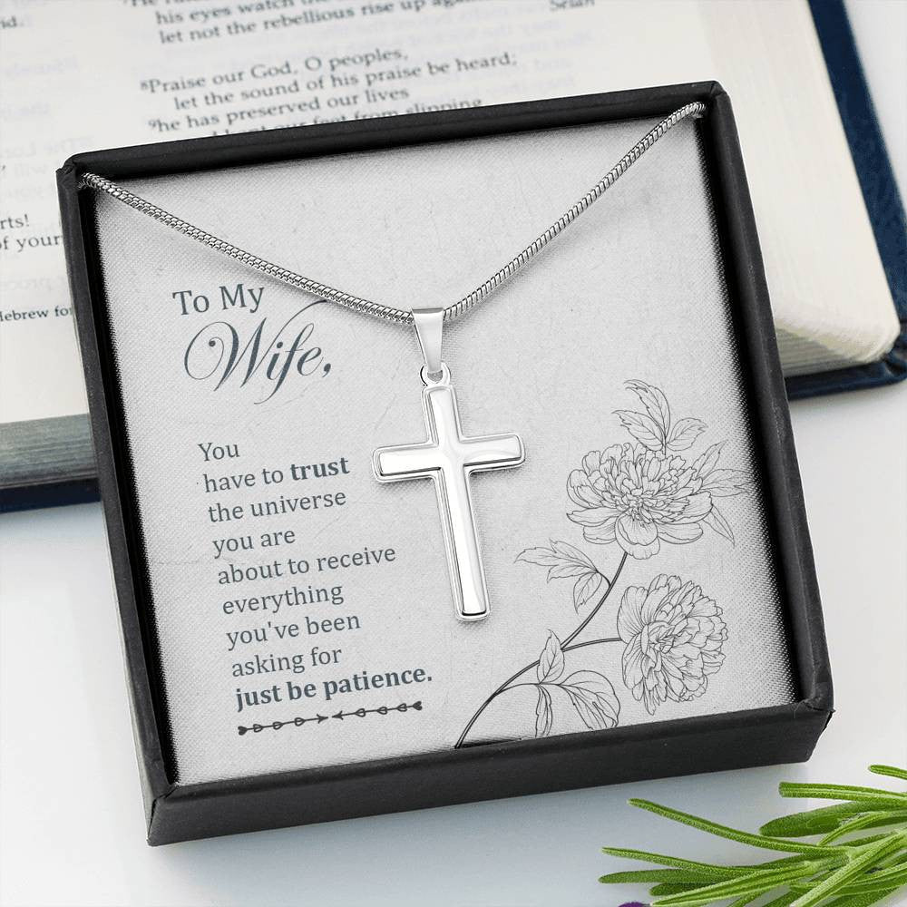 Christian Encouragement Card To My Wifeyou Have To Trust Faith Cross Necklace Stainless Steel Pendant Religious Gift - Meanful Cross Messages Card Gift Idea