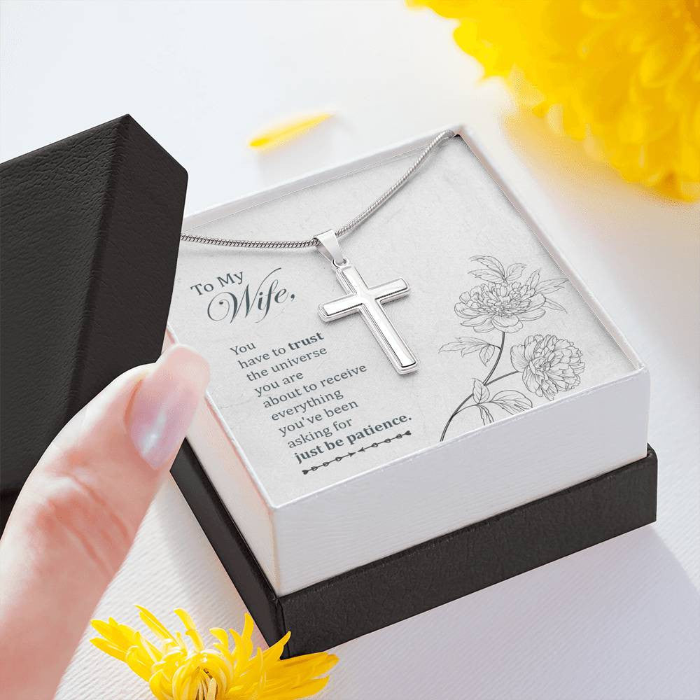 Christian Encouragement Card To My Wifeyou Have To Trust Faith Cross Necklace Stainless Steel Pendant Religious Gift - Meanful Cross Messages Card Gift Idea