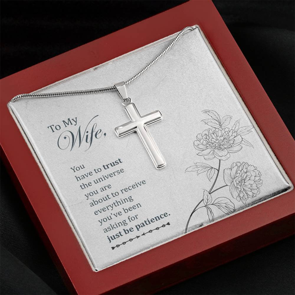 Christian Encouragement Card To My Wifeyou Have To Trust Faith Cross Necklace Stainless Steel Pendant Religious Gift - Meanful Cross Messages Card Gift Idea