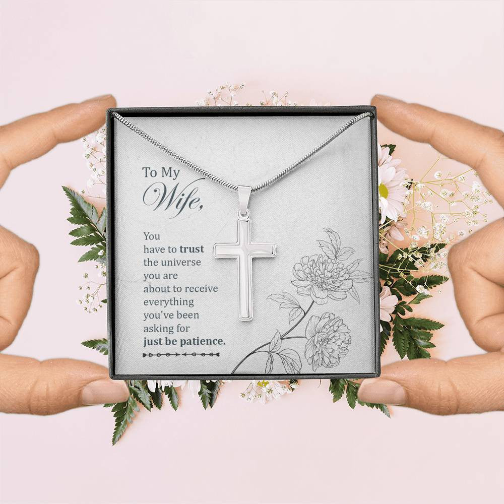 Christian Encouragement Card To My Wifeyou Have To Trust Faith Cross Necklace Stainless Steel Pendant Religious Gift - Meanful Cross Messages Card Gift Idea