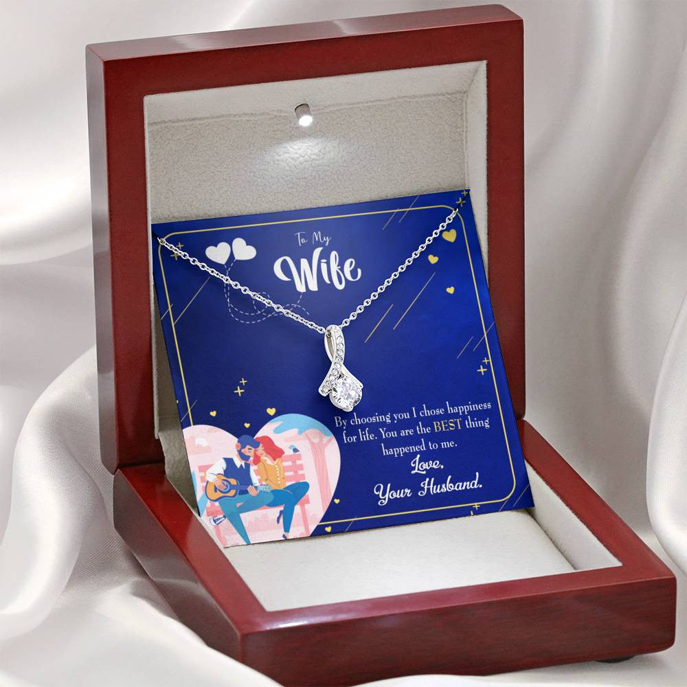 Gift For Wife I Chose Happiness Eternity Ribbon Stone Pendant 14K White Gold Stainless Steel Jewelry Gift - Alluring Beauty Necklace Gift For Her