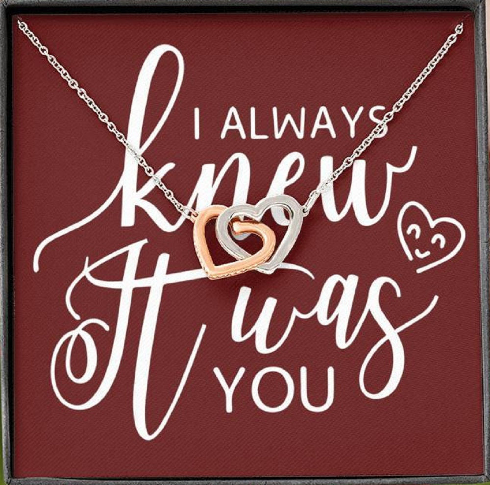 Future Wife Fiance Gift I Always Knew It Was You Inseparable Love Pendant 18k Rose Gold Finish 16๏ฟฝ Engagement Wedding Gift - Interlocking Hearts Necklace