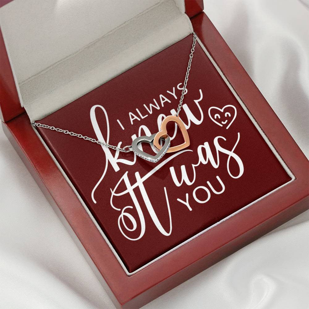 Future Wife Fiance Gift I Always Knew It Was You Inseparable Love Pendant 18k Rose Gold Finish 16๏ฟฝ Engagement Wedding Gift - Interlocking Hearts Necklace