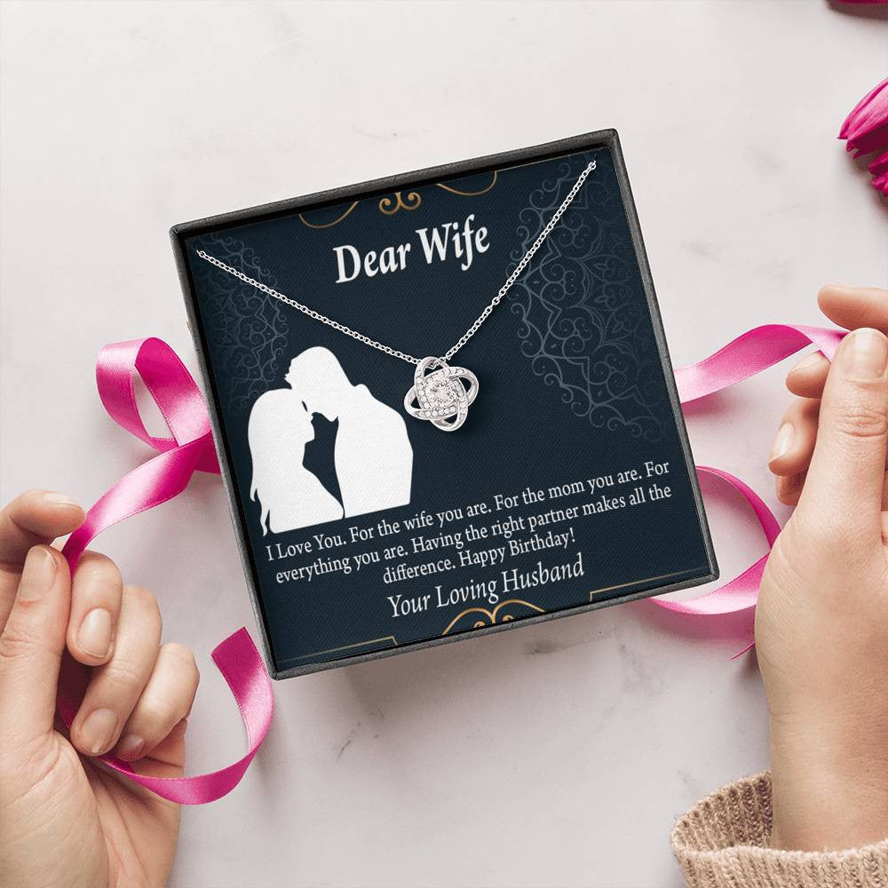 Wife Message Card Happy Birthday Dear Wife Love Knot Pendant Necklace Stainless Steel W Cz Stone - Luxury Love Knot Necklace Meanful Gift Idea For Her/Him