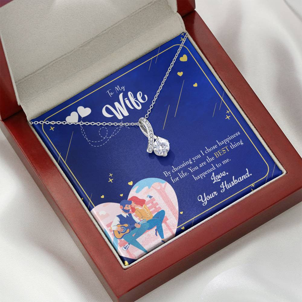 Gift For Wife I Chose Happiness Eternity Ribbon Stone Pendant 14K White Gold Stainless Steel Jewelry Gift - Alluring Beauty Necklace Gift For Her