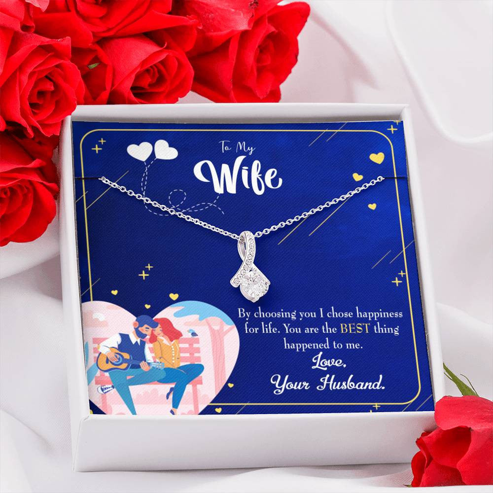 Gift For Wife I Chose Happiness Eternity Ribbon Stone Pendant 14K White Gold Stainless Steel Jewelry Gift - Alluring Beauty Necklace Gift For Her