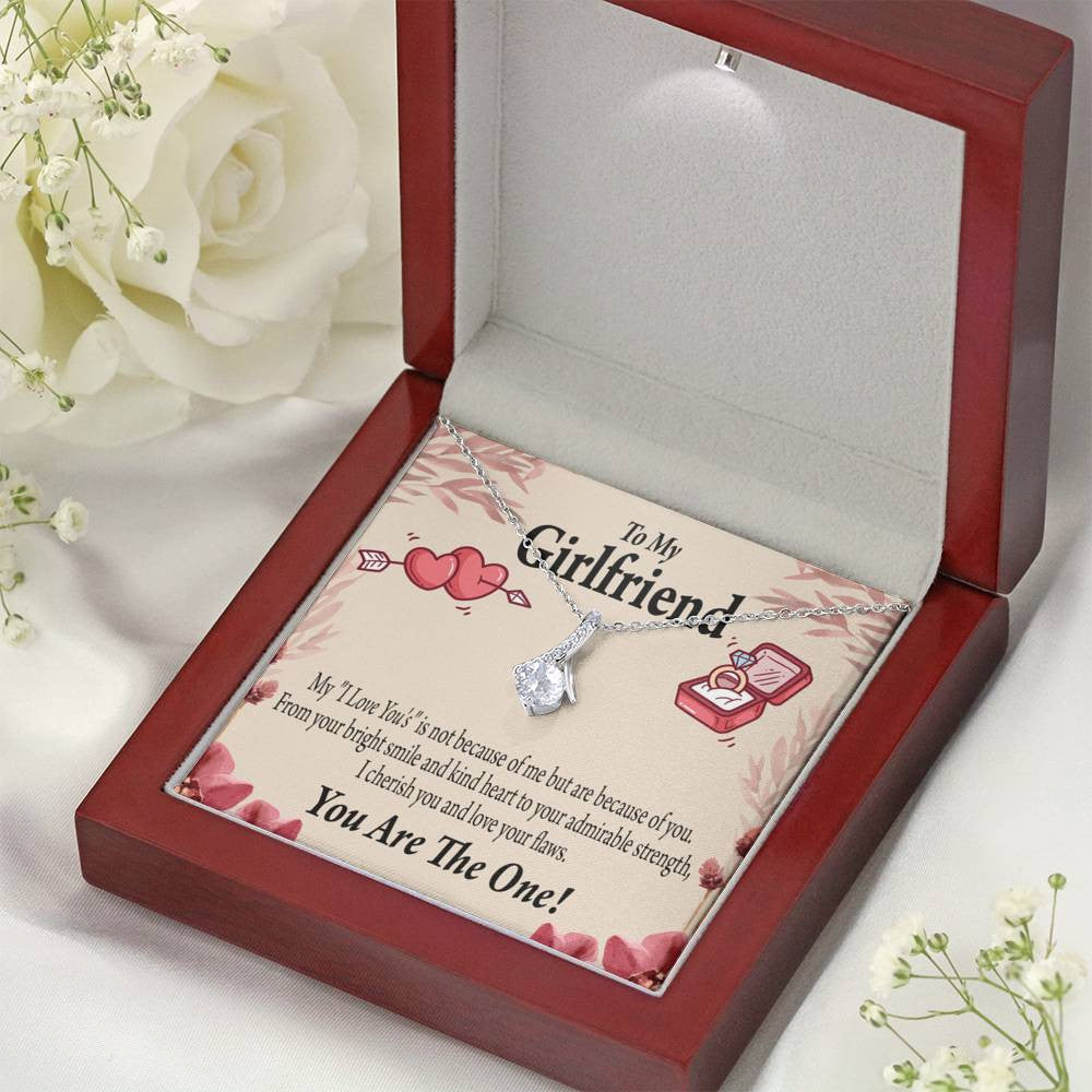 To My Girlfriend The One Message Card W Mahogany Style Luxury Box Eternity Ribbon Stone Necklace - Alluring Beauty Necklace Gift For Her