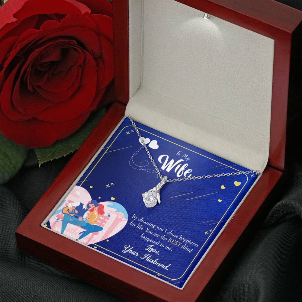 Gift For Wife I Chose Happiness Eternity Ribbon Stone Pendant 14K White Gold Stainless Steel Jewelry Gift - Alluring Beauty Necklace Gift For Her