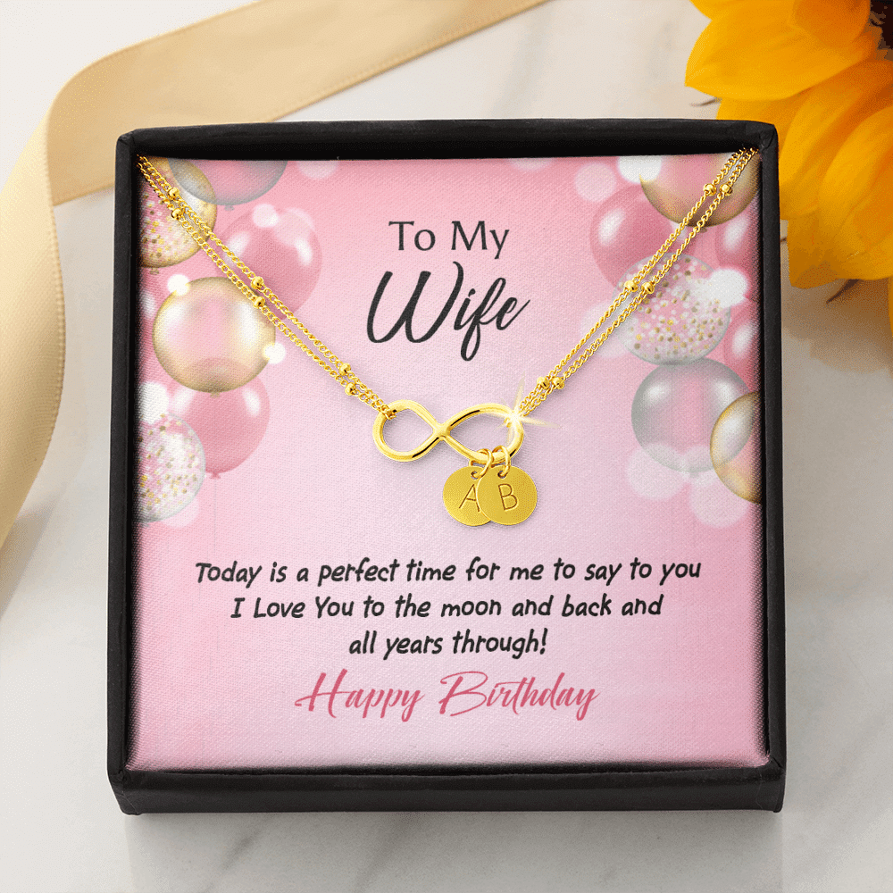 To My Wife Love You to Moon Birthday Infinity Bracelet With Initial Charms - Infinity Bracelet