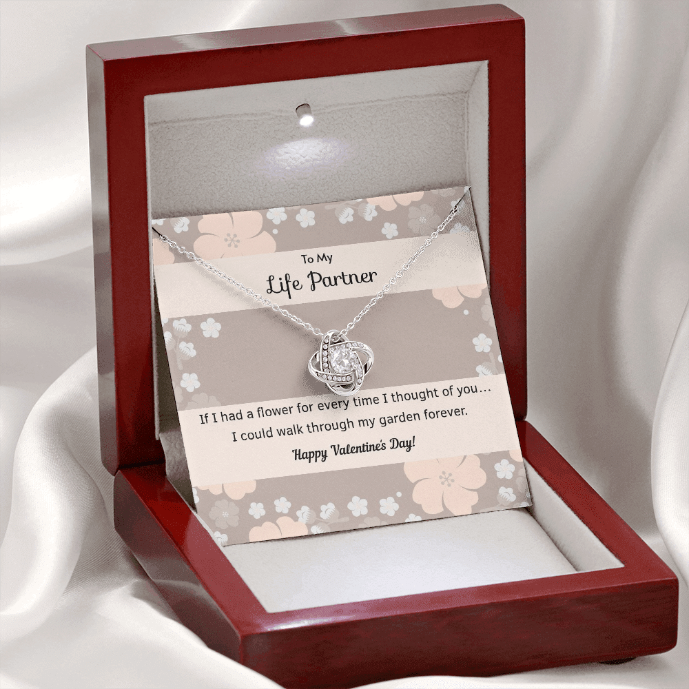 To My Wife Flower to My Life Partner Love Knot Message Card - Luxury Love Knot Necklace Meanful Gift Idea For Her/Him