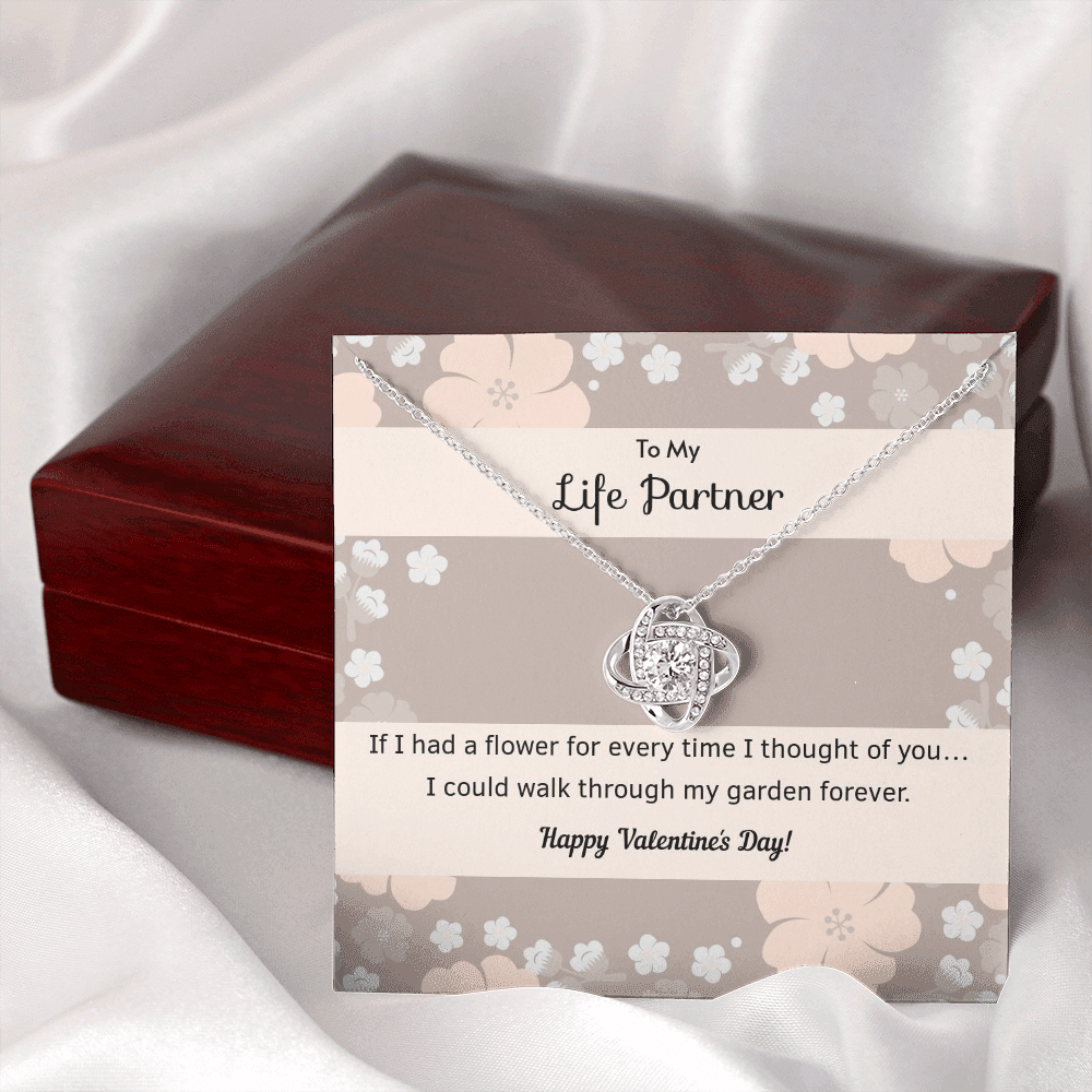To My Wife Flower to My Life Partner Love Knot Message Card - Luxury Love Knot Necklace Meanful Gift Idea For Her/Him