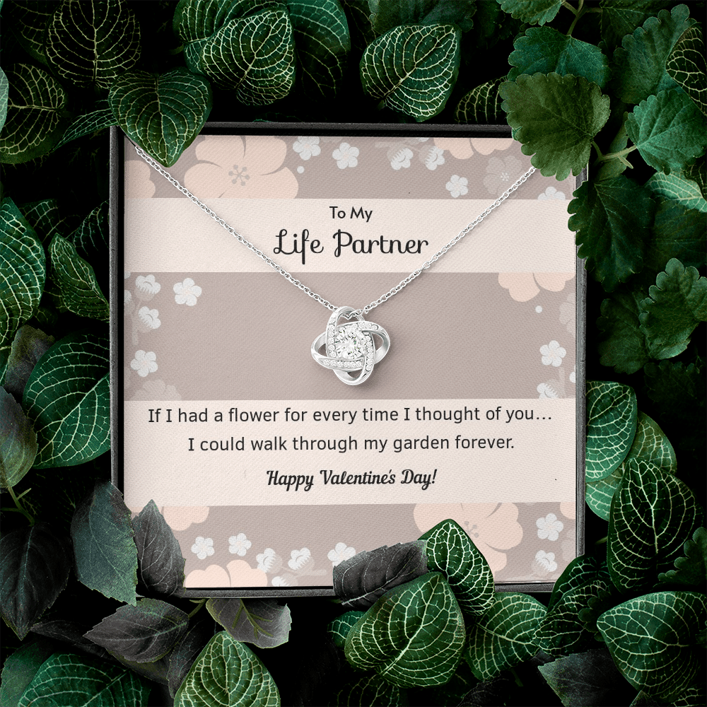 To My Wife Flower to My Life Partner Love Knot Message Card - Luxury Love Knot Necklace Meanful Gift Idea For Her/Him