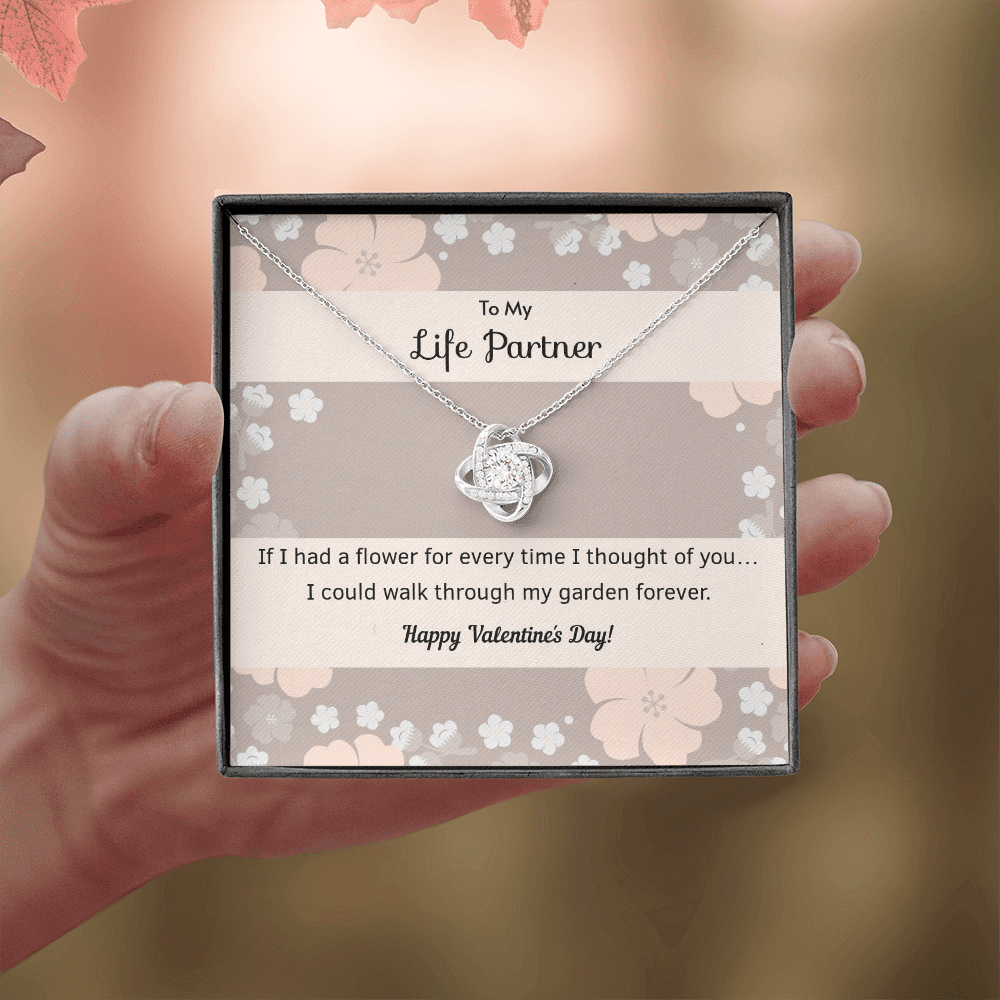 To My Wife Flower to My Life Partner Love Knot Message Card - Luxury Love Knot Necklace Meanful Gift Idea For Her/Him