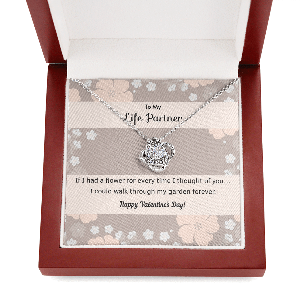 To My Wife Flower to My Life Partner Love Knot Message Card - Luxury Love Knot Necklace Meanful Gift Idea For Her/Him