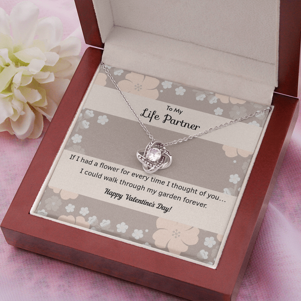 To My Wife Flower to My Life Partner Love Knot Message Card - Luxury Love Knot Necklace Meanful Gift Idea For Her/Him