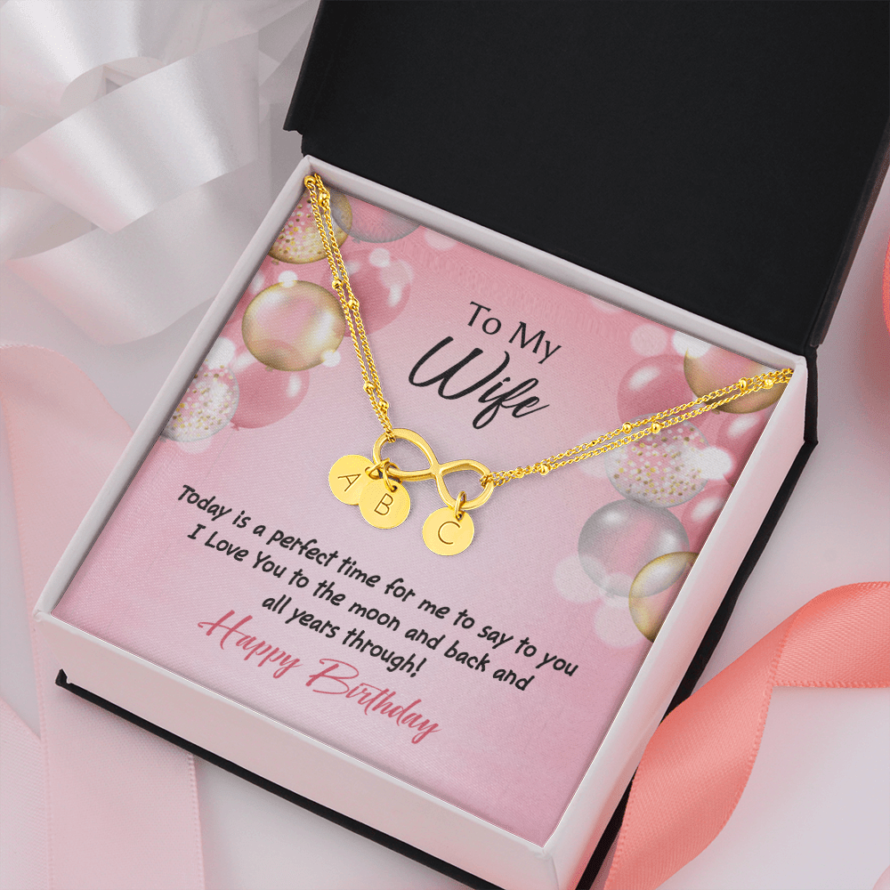 To My Wife Love You to Moon Birthday Infinity Bracelet With Initial Charms - Infinity Bracelet