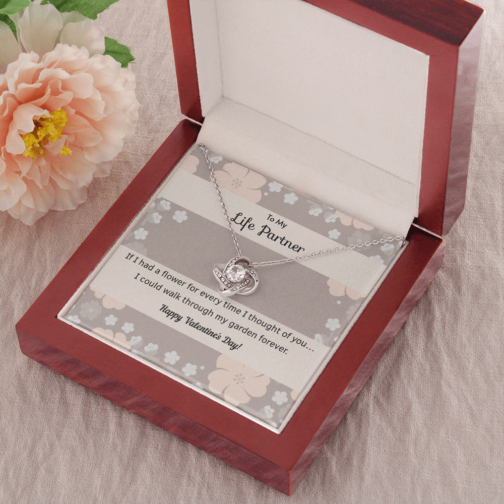 To My Wife Flower to My Life Partner Love Knot Message Card - Luxury Love Knot Necklace Meanful Gift Idea For Her/Him