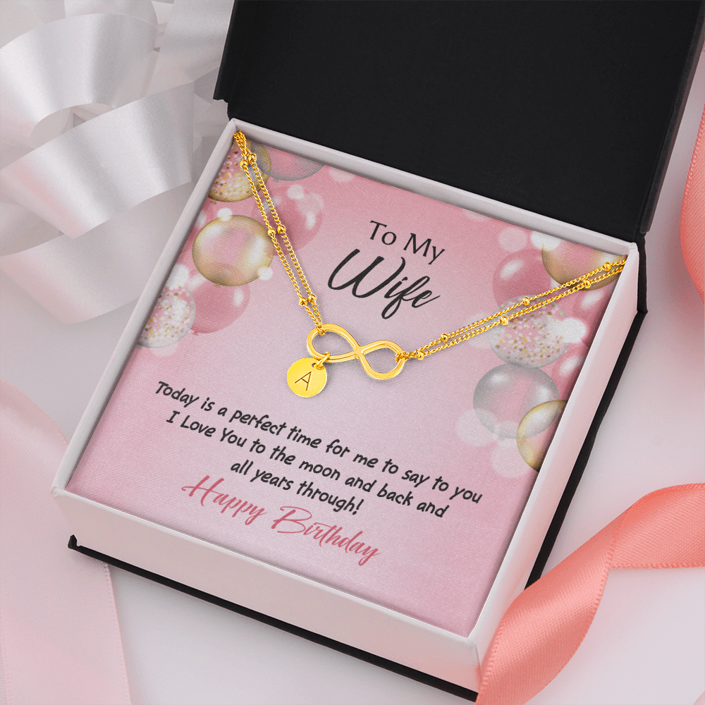 To My Wife Love You to Moon Birthday Infinity Bracelet With Initial Charms - Infinity Bracelet