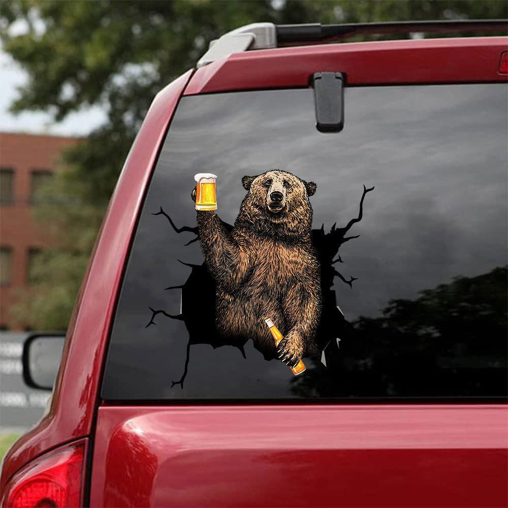 Bear Camping Crack Decal, Funny Car Sticker For Window & Bumper
