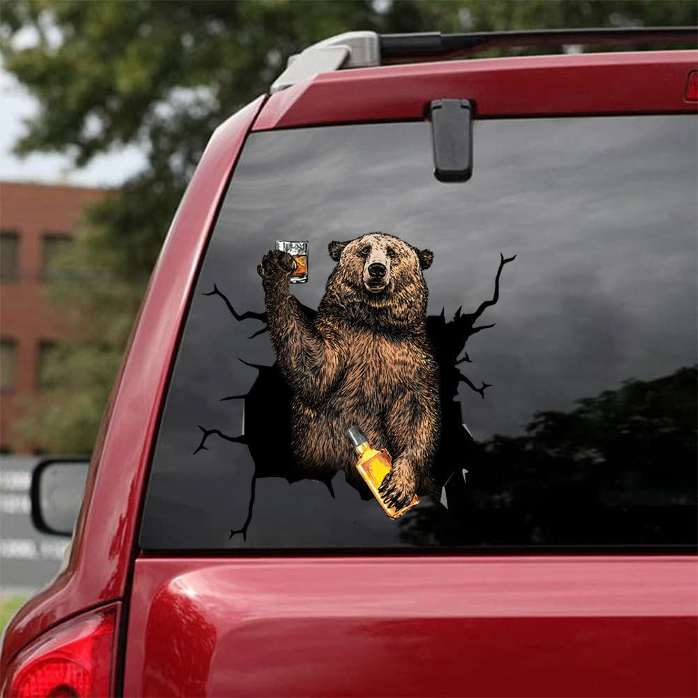 Bear Camping Crack Sticker, Funny Car Decal For Window & Bumper