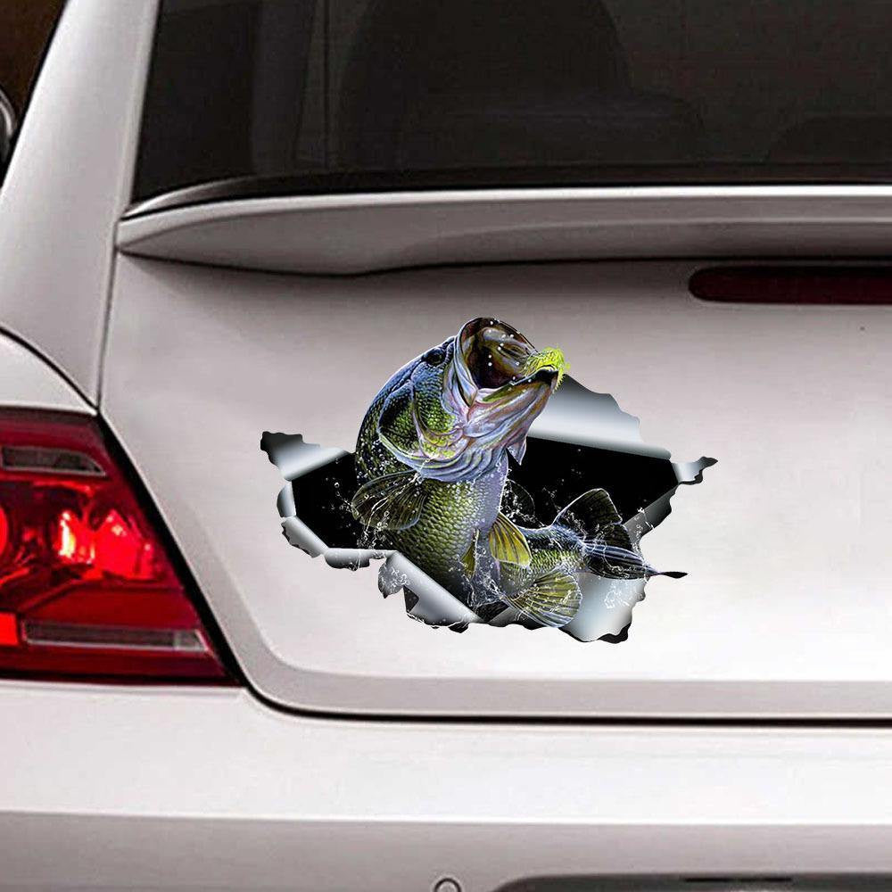 Bass Fishing Crack Sticker, Funny Car Decal For Window & Bumper