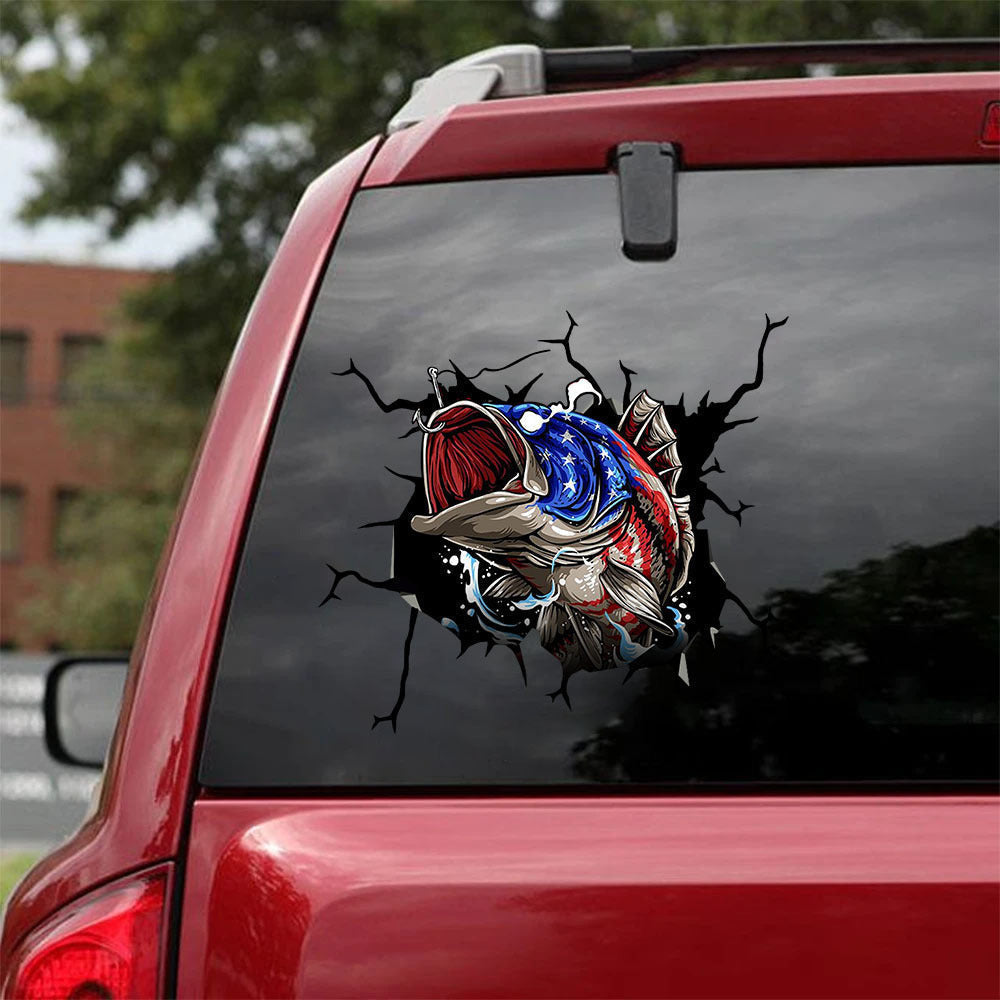 Bass Fishing Crack Sticker, Funny Car Decal For Window & Bumper