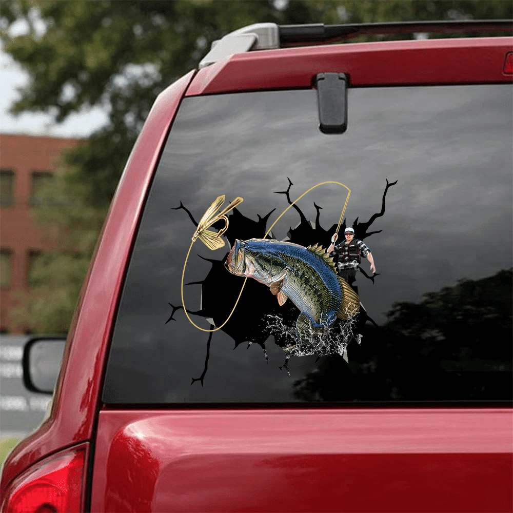 Bass Fishing Crack Decal, Funny Car Sticker For Window & Bumper